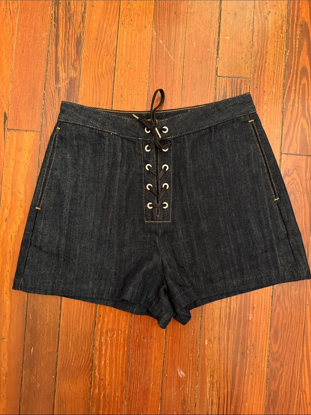 rag & bone Dark Blue Lace-Up Denim Shorts